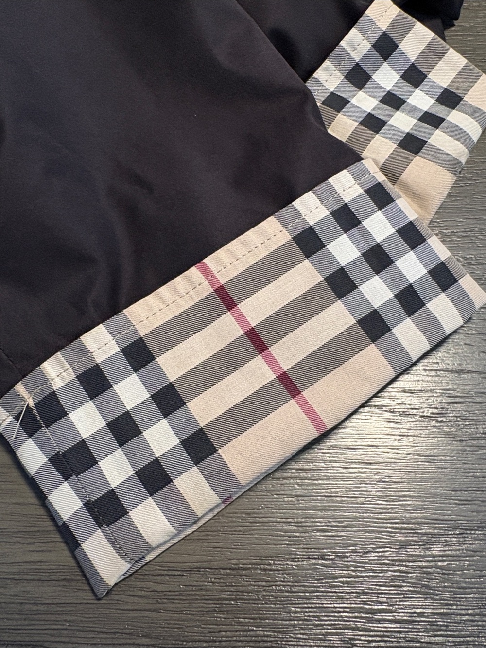 Burberry Black Hooded Trench Coat with Plaid Cuff and Hood Detail - Picture 3 of 10